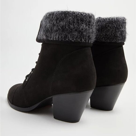 TORRID SWEATER HEEL BOOTIE - BLACK FAUX SUEDE (WW) SIZE 10 - Picture 2 of 4